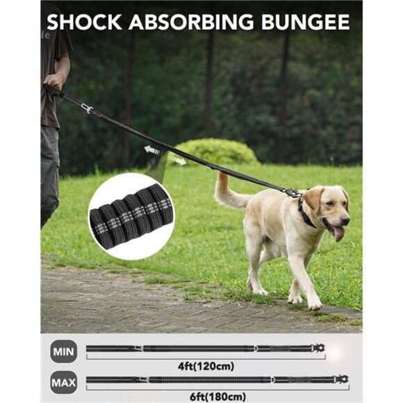 Tactical Dog Leash Heavy Duty, 4-6FT Shock Absorbing Bungee Lead with 2 Padded - Picture 3 of 14